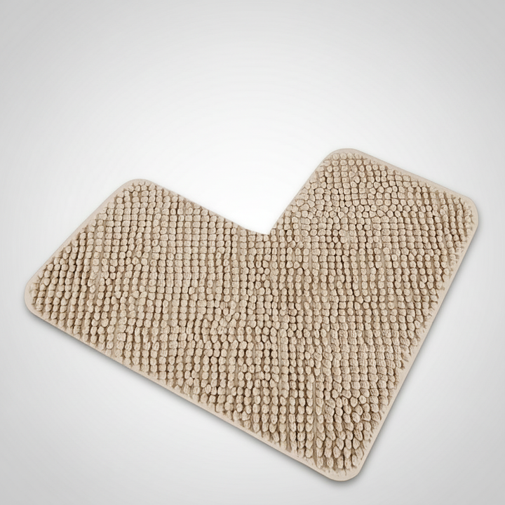 Dark grey L-shaped non-slip shower mat, designed for corner shower spaces, providing comfort and stability.