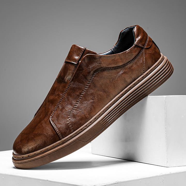 Black men's stylish hand-finished sneakers. Versatile dress sneakers for comfort.