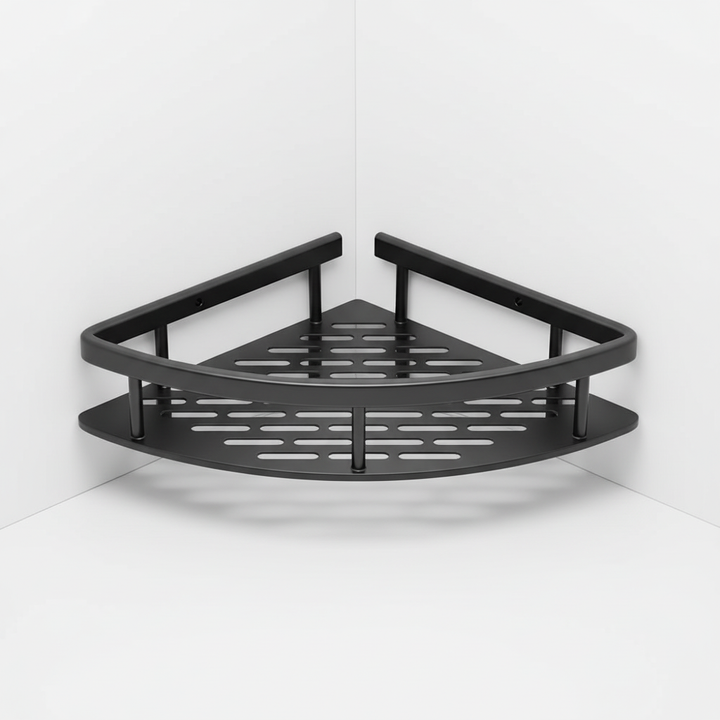 Home organization with ShelfMate: a sleek wall-mounted corner shelf, perfect for bathroom accessories