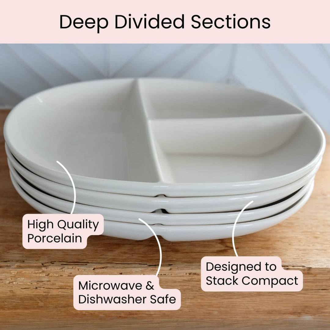 White porcelain plate, portion control for adults, supports weight loss & healthy meals.