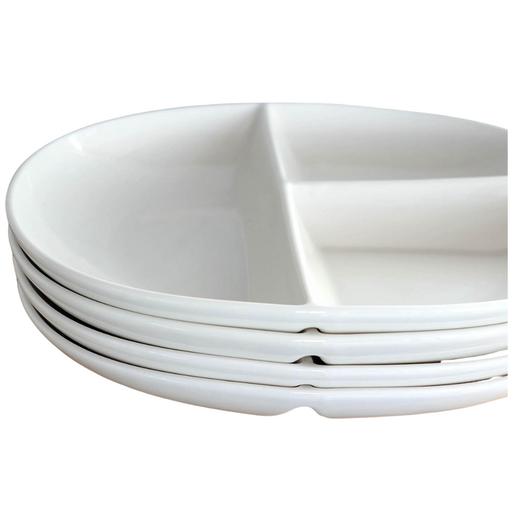 Bariatric & diabetic friendly porcelain plate, divided for easy adult portion control.