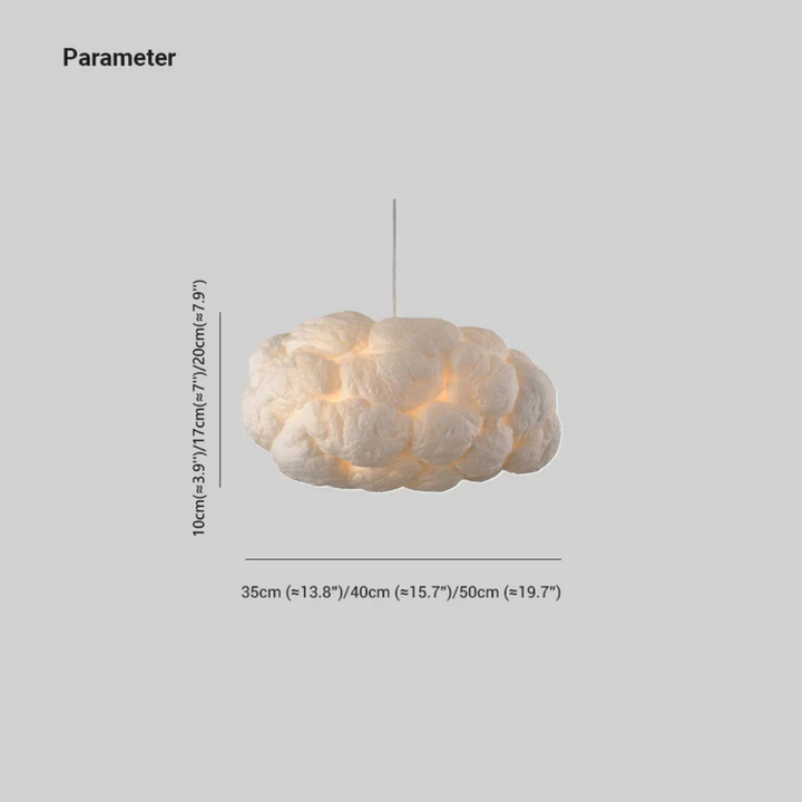 Soft glow white cloud LED pendant light, PVC & cotton for serene bedroom & home lighting.