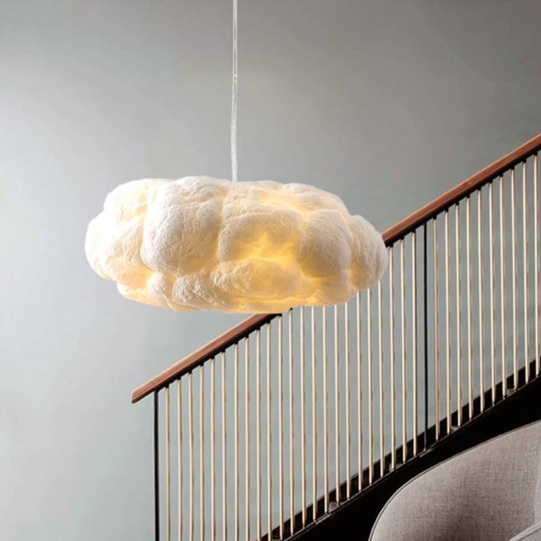 Stylish white cloud LED pendant light, ideal for living room or dining room modern decor.