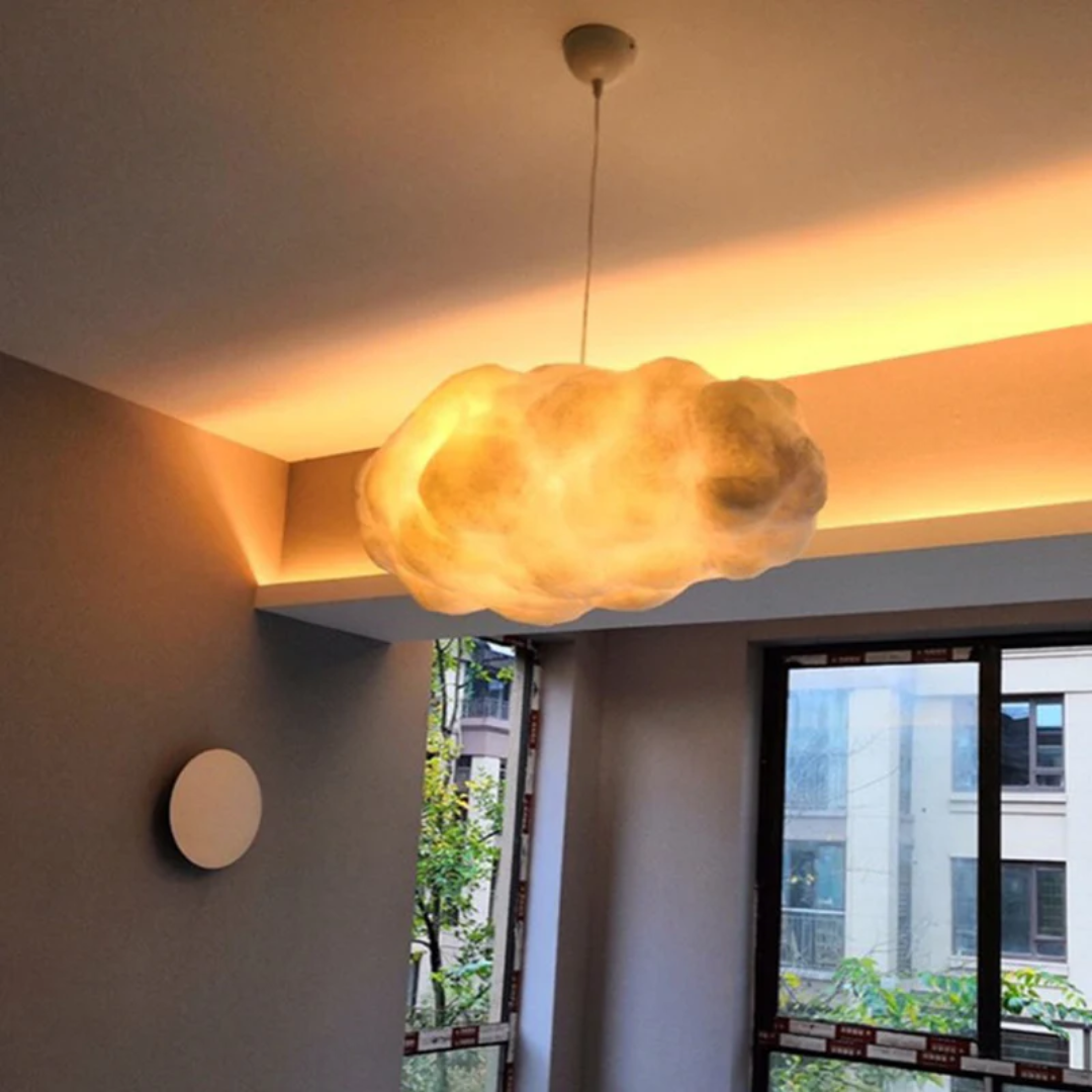 Designer white cloud LED pendant lamp, contemporary PVC & cotton home lighting fixture.
