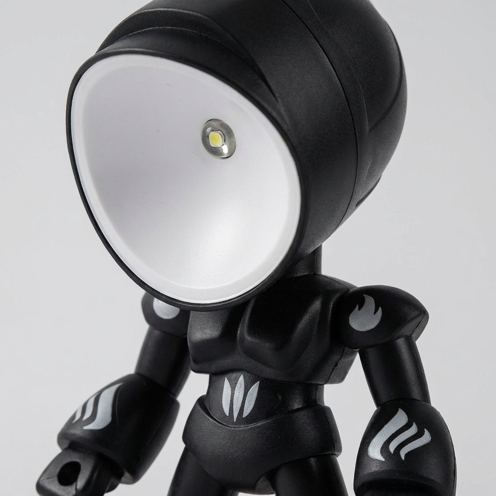 Children's white robot lamp, a cute Luminobot for nursery decor and bedside reading. LED light.