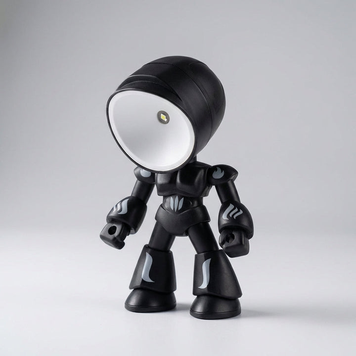 Flexible neck Luminobot robot lamp for kids, a white LED bedside light perfect for reading.