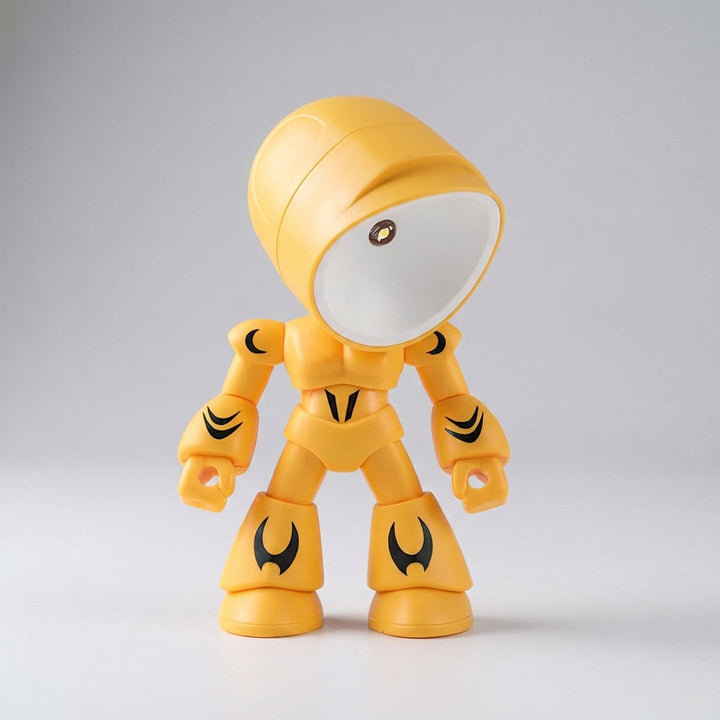 Stylish white robot lamp, Luminobot, a functional bedside night light and fun kids' room decor item.