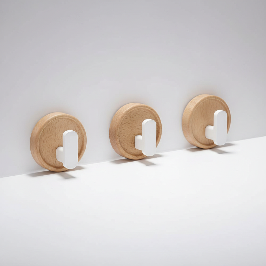 Wall-mounted self-adhesive hooks, ideal for maximizing space in any kitchen, bathroom or entryway