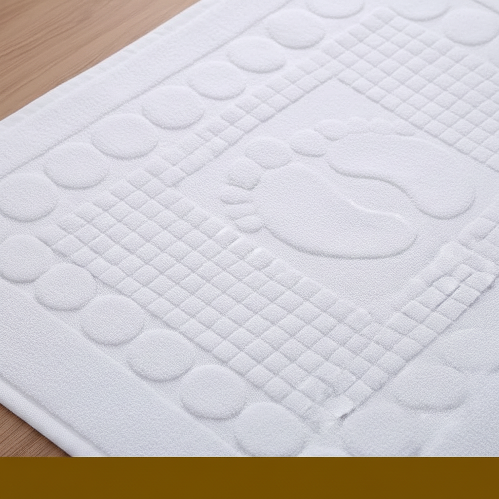 Unisex SoftStepMat non-slip bath mat on a clean bathroom floor, emphasizing safety and absorbency