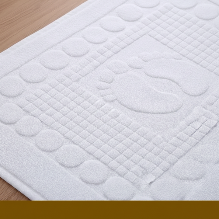 Unisex SoftStepMat non-slip bath mat on a clean bathroom floor, emphasizing safety and absorbency