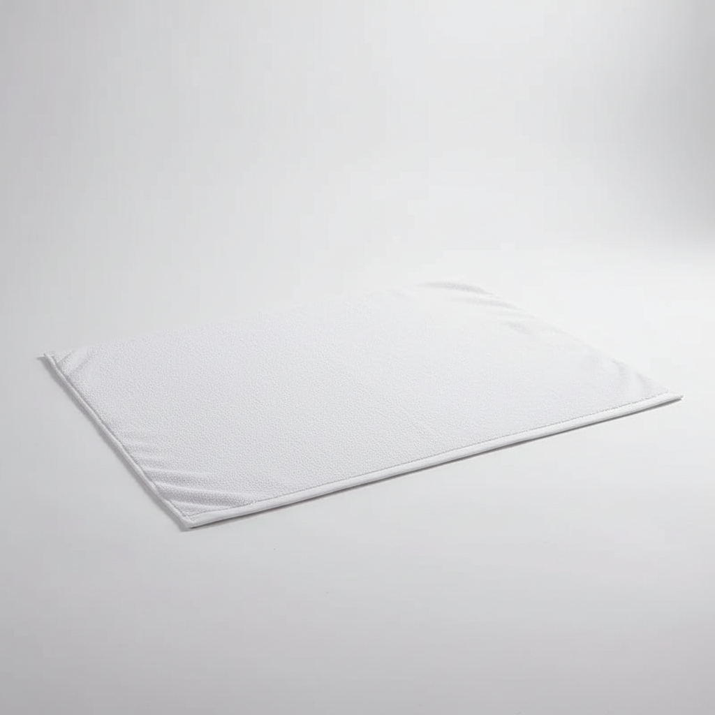 Folded SoftStepMat non-slip bath mat, showcasing its plush cotton material and readiness for use in any home