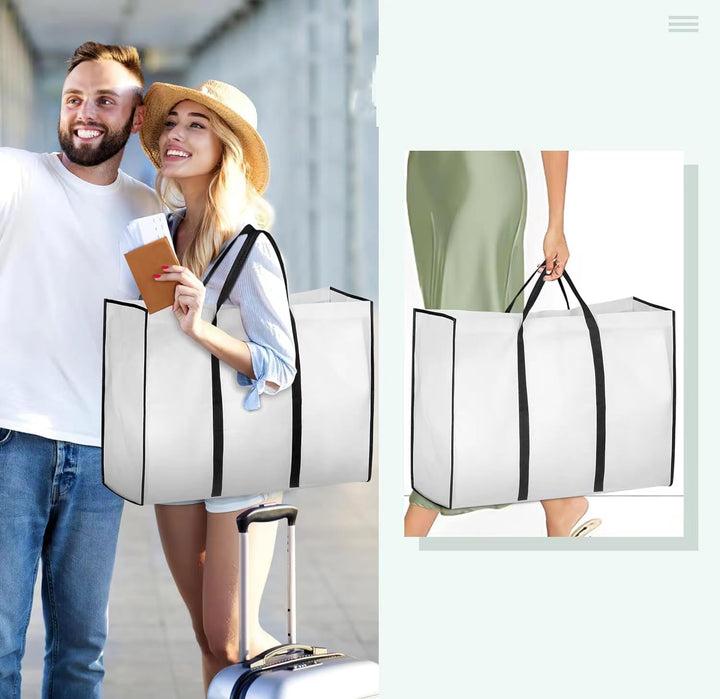 Long bridal gown storage bag with breathable fabric and convenient side accessory pouches.