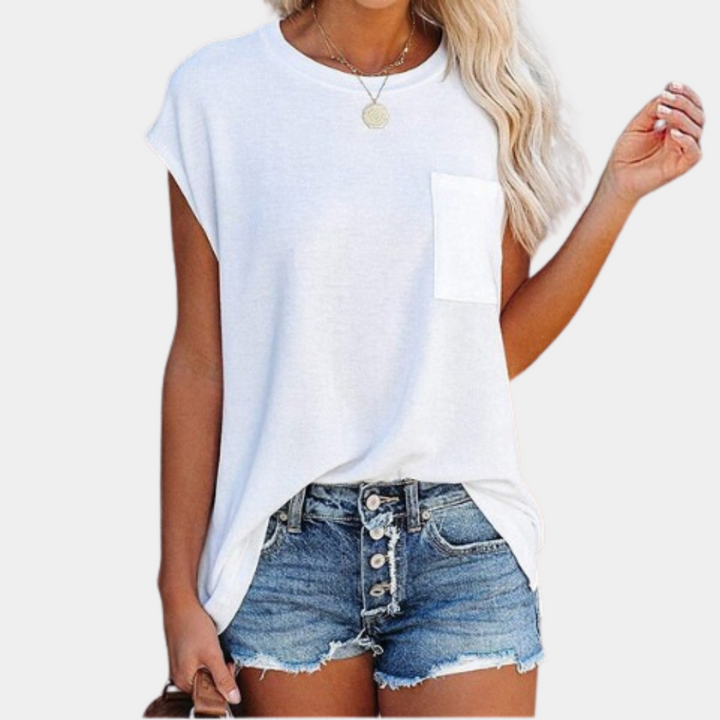 White women's casual summer t-shirt, short sleeve, loose fit for breathable comfort everyday wear