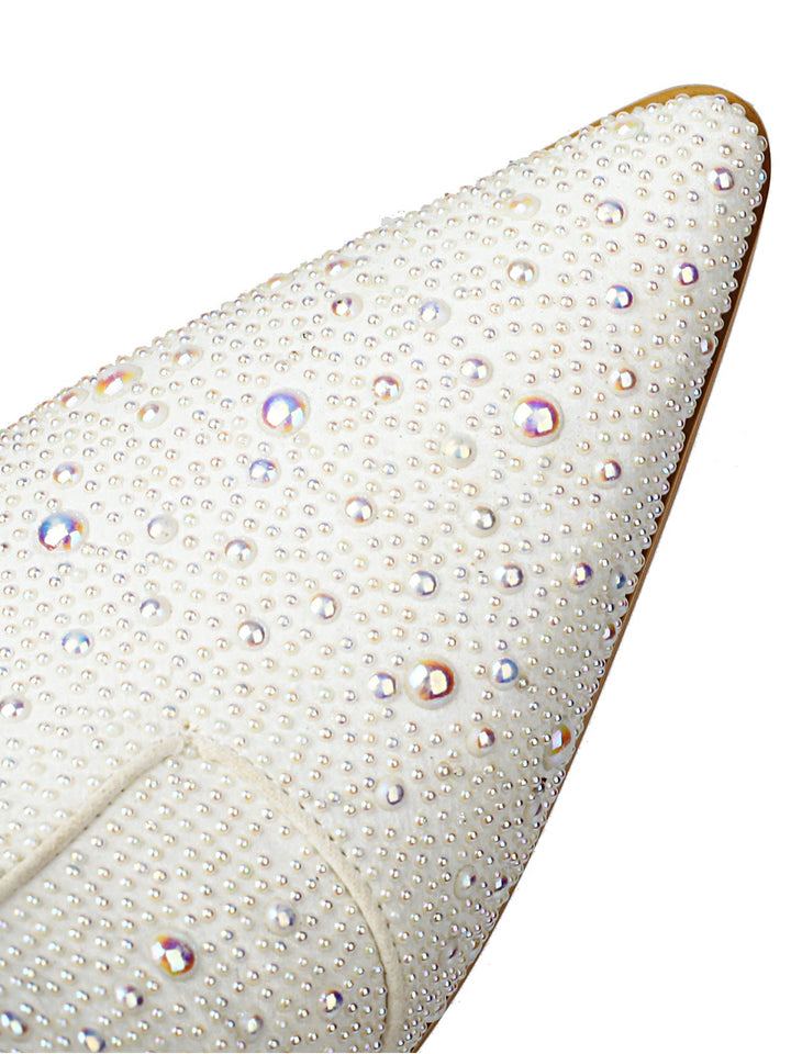 Western wedding white ankle boots for women, elegant pearl and rhinestone embellished cowgirl boots for special occasions.