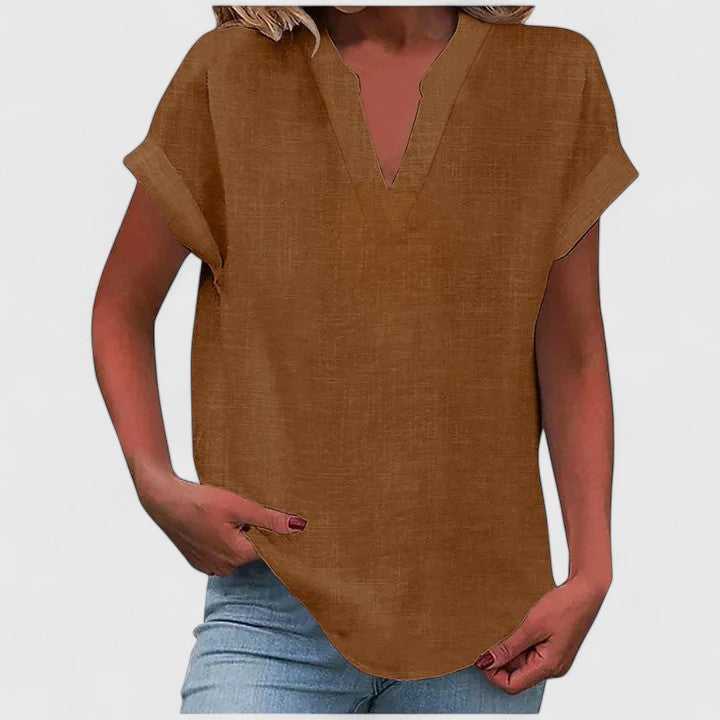 White Women's Loose Fit V-Neck Blouse for effortless everyday comfort & chic casual wear.