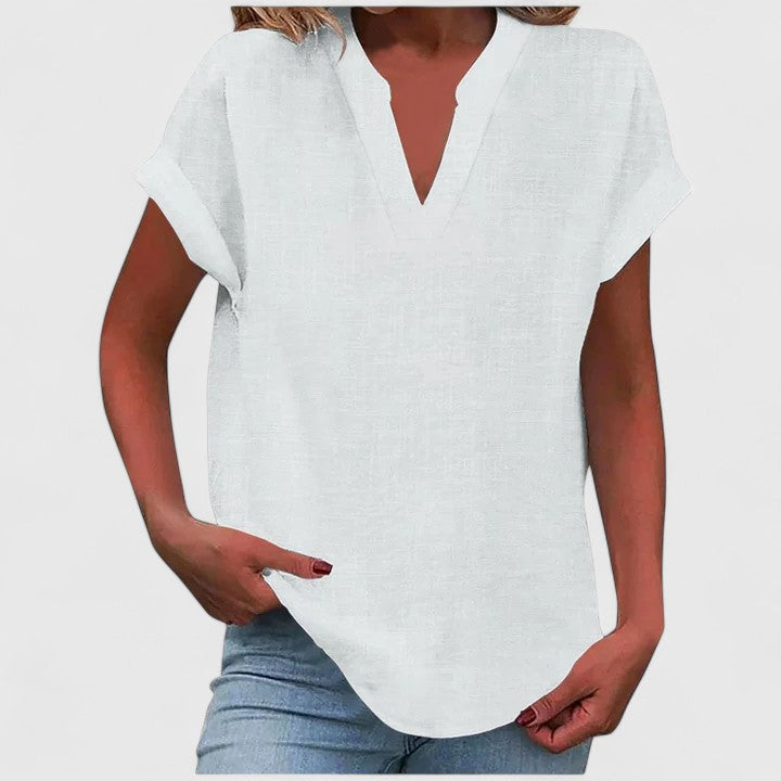 Comfortable Cap Sleeve V-Neck Blouse for women, designed for effortless casual chic style.