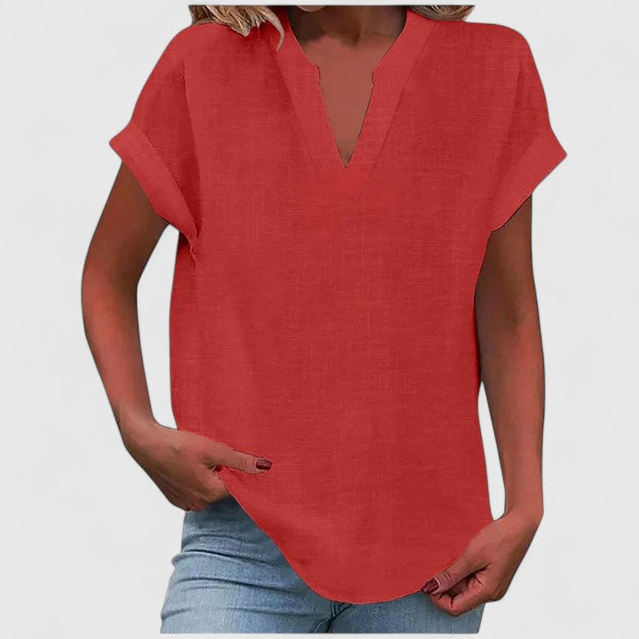 Versatile Women's Loose Fit Blouse, a stylish V-neck top for relaxed spring and summer outfits.