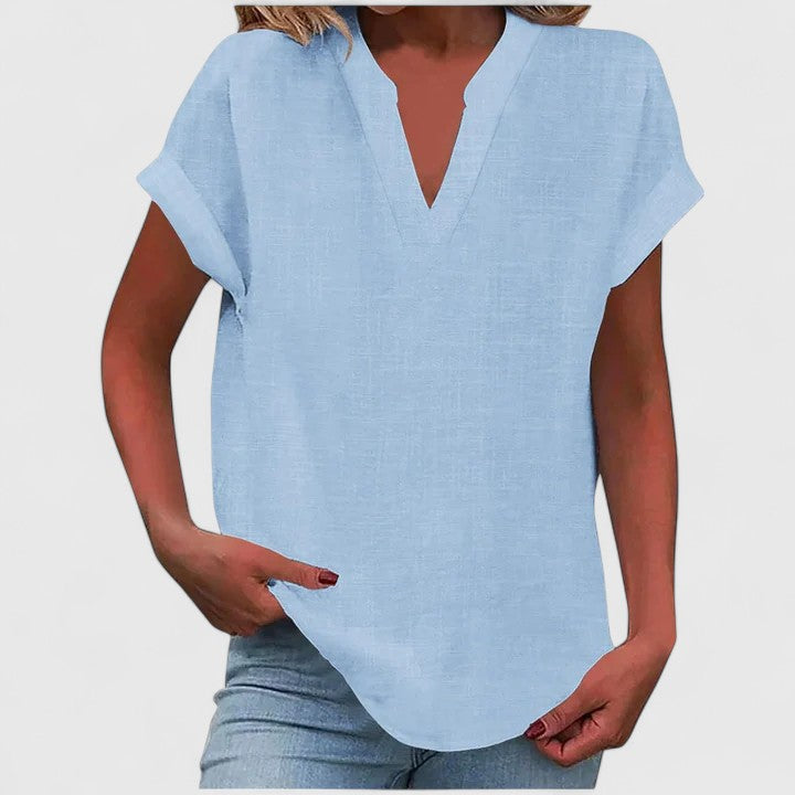 Easy-care Women's Blouse, a comfortable V-neck with a relaxed fit, great for travel & everyday.