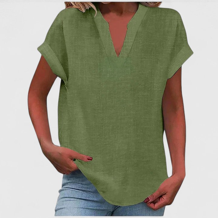 Flowy Pink V-Neck Blouse, ideal for women seeking everyday comfort & chic spring casual wear.