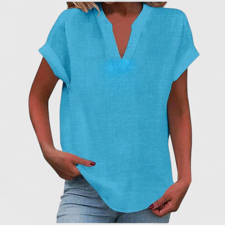 Relaxed Fit Women's Blouse, a comfortable V-neck top in soft fabric, perfect for daily wear.