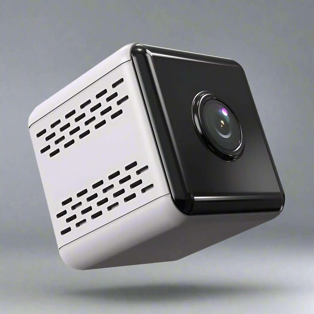 Smart wireless 1080P mini camera for indoor/outdoor use, featuring app-based control.