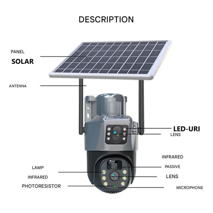 Protect your home with this solar-powered 4K PTZ outdoor security camera, featuring wireless connectivity.