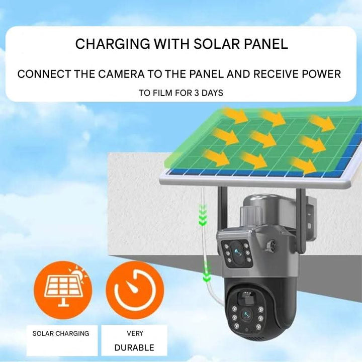 Advanced 4K PTZ outdoor security camera with solar power, wireless, offers clear night vision.