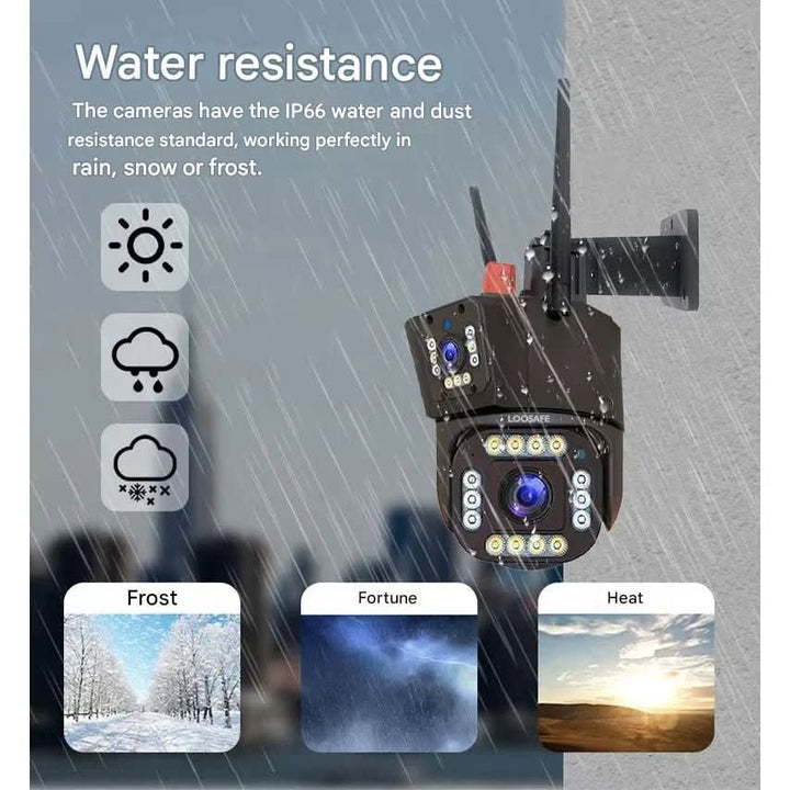 360-degree PTZ wireless 4K security camera for outdoor, solar-powered, ensures complete property coverage.