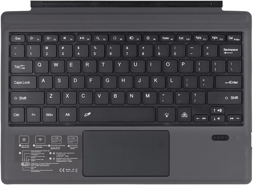 Wireless Bluetooth Keyboard with Backlight & Touchpad for Surface Pro, angle view