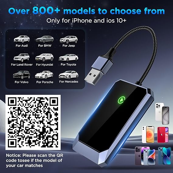 Compact wireless CarPlay adapter, enhancing auto connectivity for modern iPhones