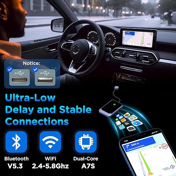 Hands-free driving with wireless CarPlay adapter, a top tech gadget for iPhone and car