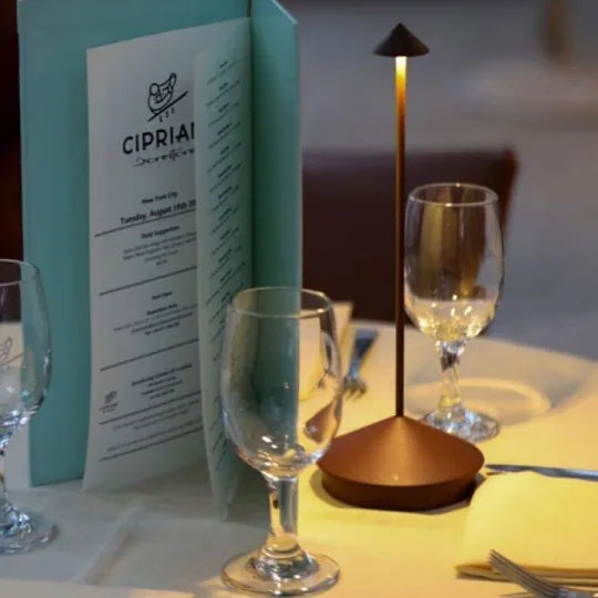 Rechargeable modern LED lamp, offers dimmable light for portable home and patio use