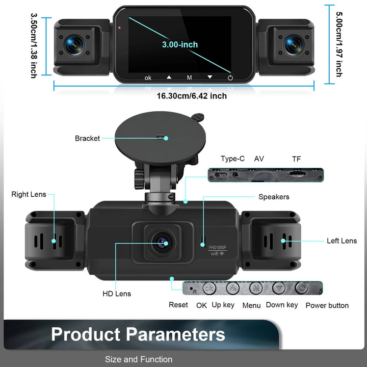 Full HD wireless dash cam front & rear. Night vision & parking monitor for complete vehicle security.