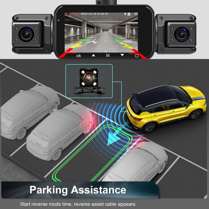 G-sensor & auto recording wireless dash cam. Front & rear views with clear night vision.