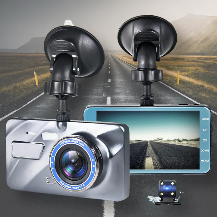 Wireless front & rear dash cam for car with HD night vision recording, enhancing vehicle security & driving safety.