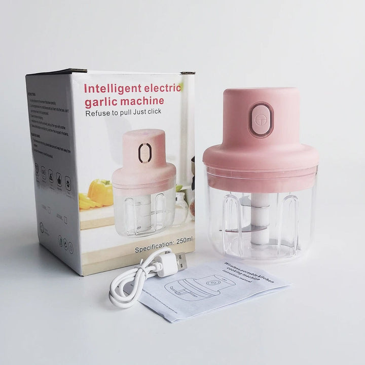 Rechargeable portable food processor, compact wireless chopper & electric mincer for small kitchens.