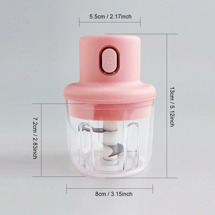 Compact wireless food processor & electric mincer. Rechargeable kitchen tool for chopping & blending.