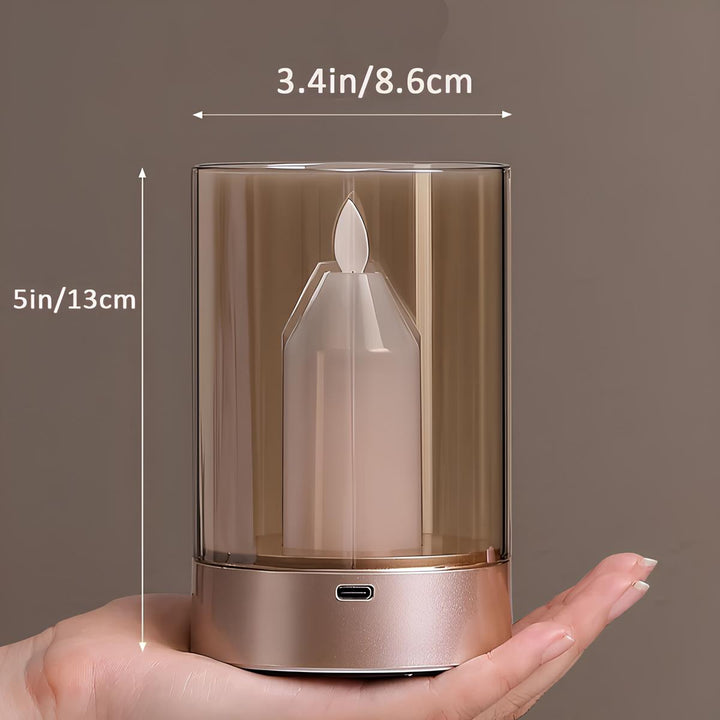 Portable decorative light: Small wireless LED candle lamp placed on a bookshelf