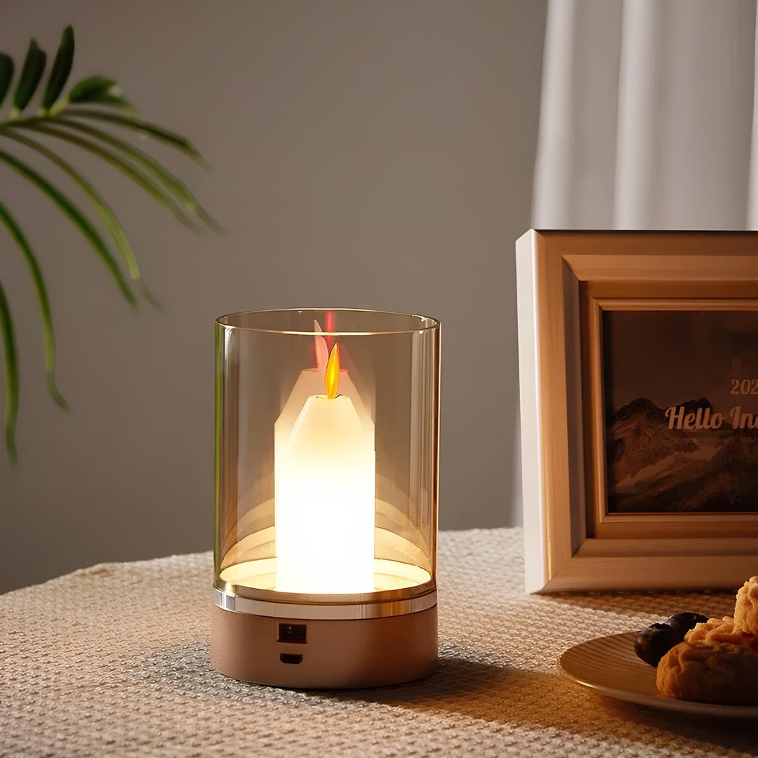 Sleek wireless LED lamp, mimicking a real candle, enhancing home aesthetics