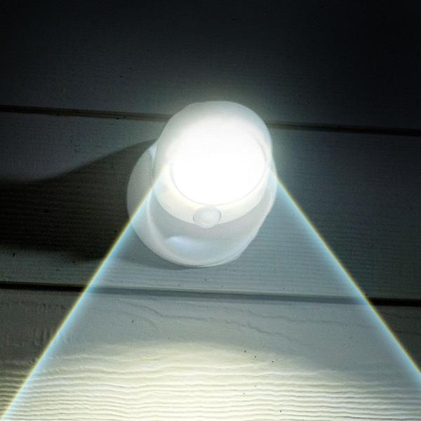 Weatherproof outdoor LED motion sensor porch light. Wireless, battery operated for home safety & security.