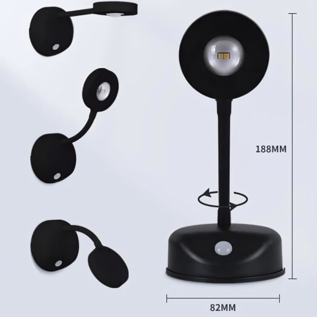 Modern wireless LED spotlight, battery powered with motion detection for smart, efficient home lighting solutions.