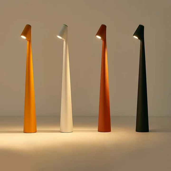 Wireless LED table lamp, dimmable Nordic design for modern homes. Portable ambient mood lighting.
