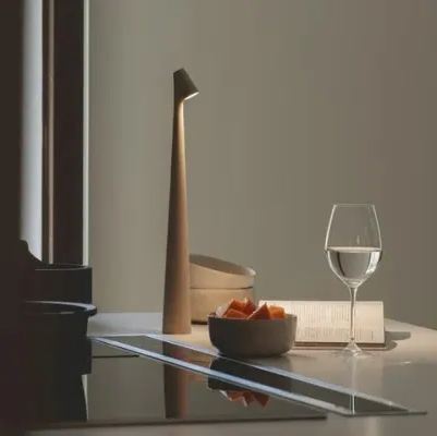 Modern wireless LED table lamp. Dimmable light with a sleek Nordic design for ambient home decor.