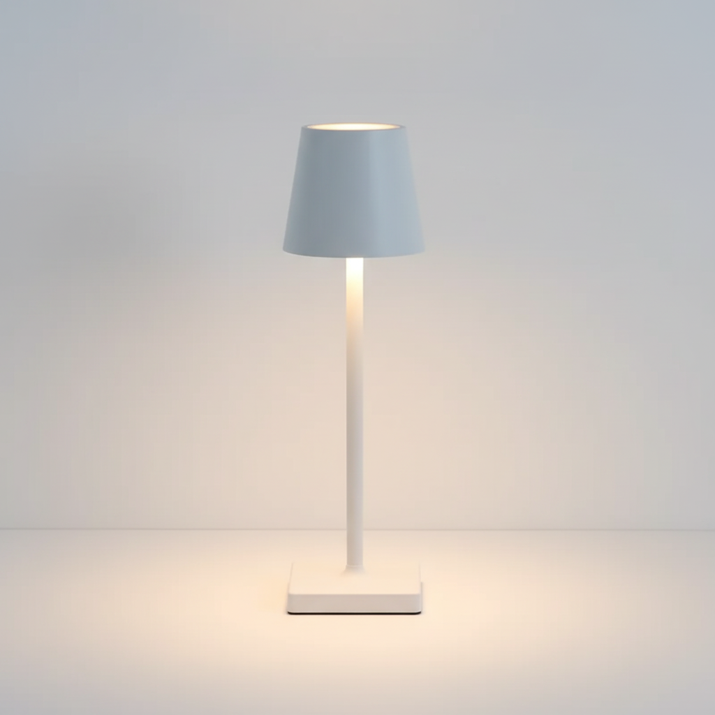 Portable wireless LED table lamp featuring touch control for adjustable brightness, perfect for any modern space.