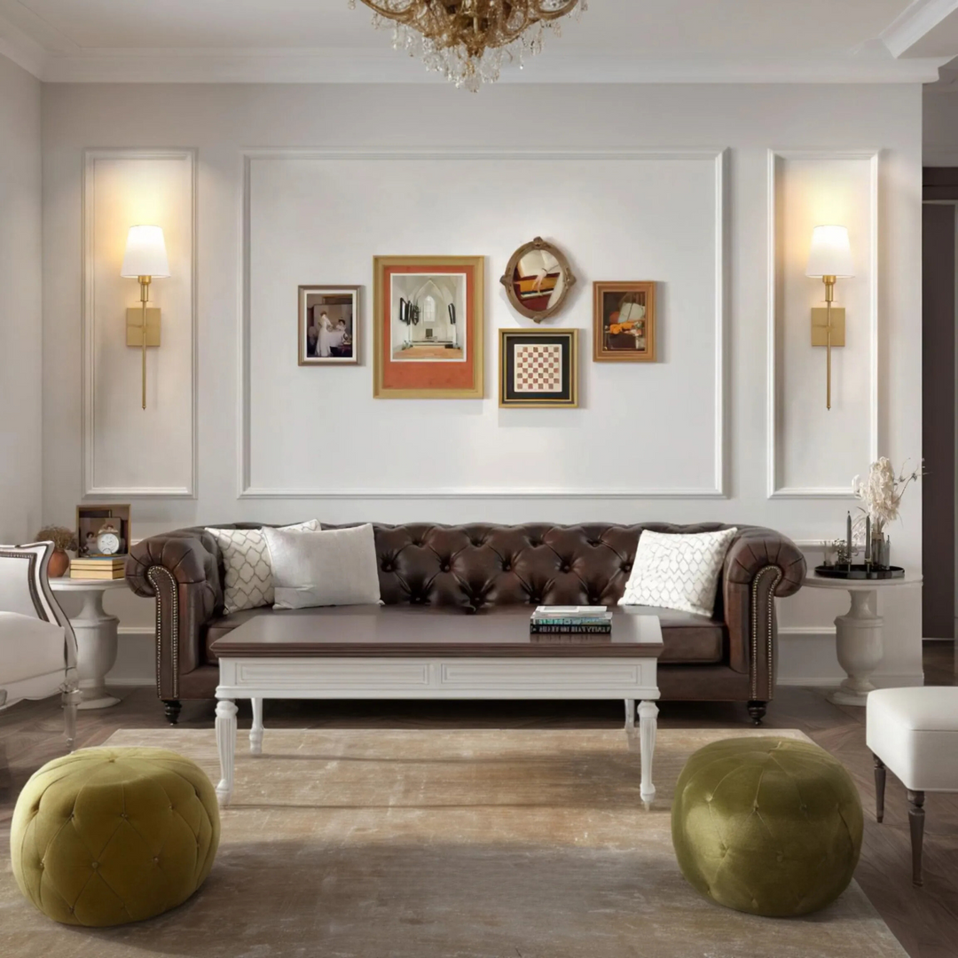Luxury LED wall lamp, LumaElegance, shown in a contemporary interior setting.