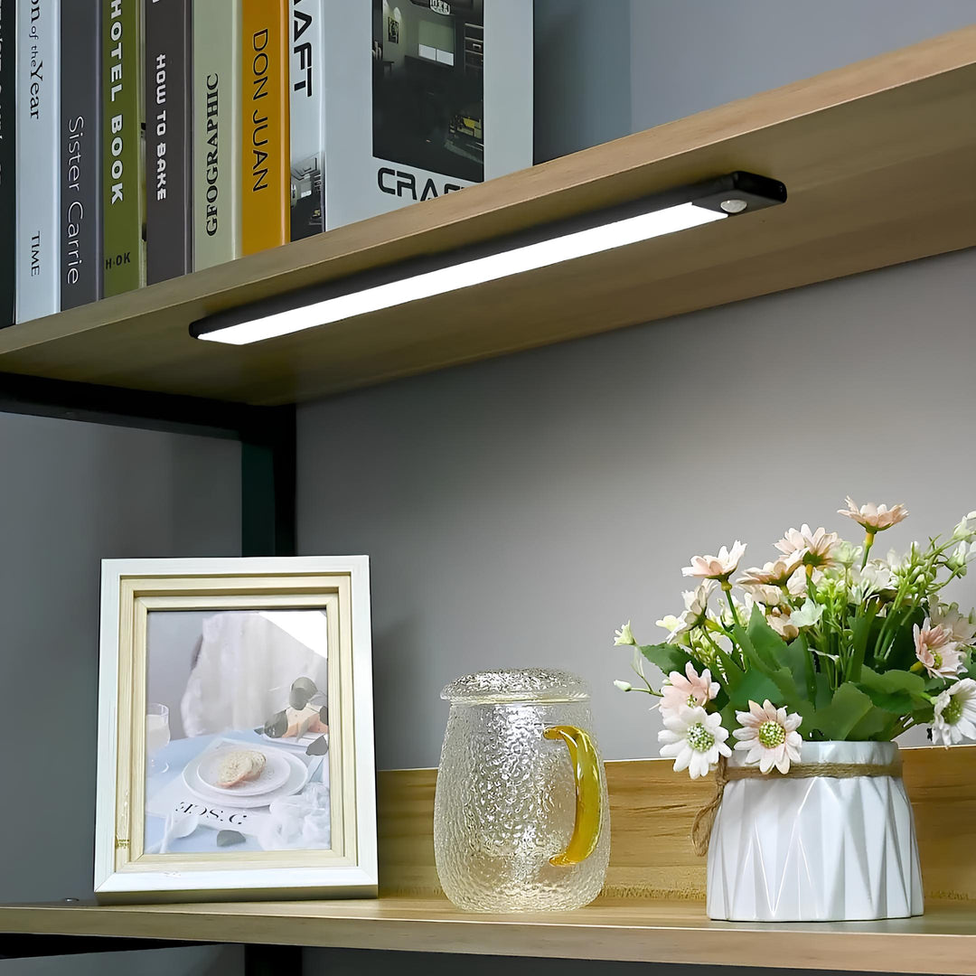 LED cabinet light with automatic motion detection, enhances kitchen and closet visibility