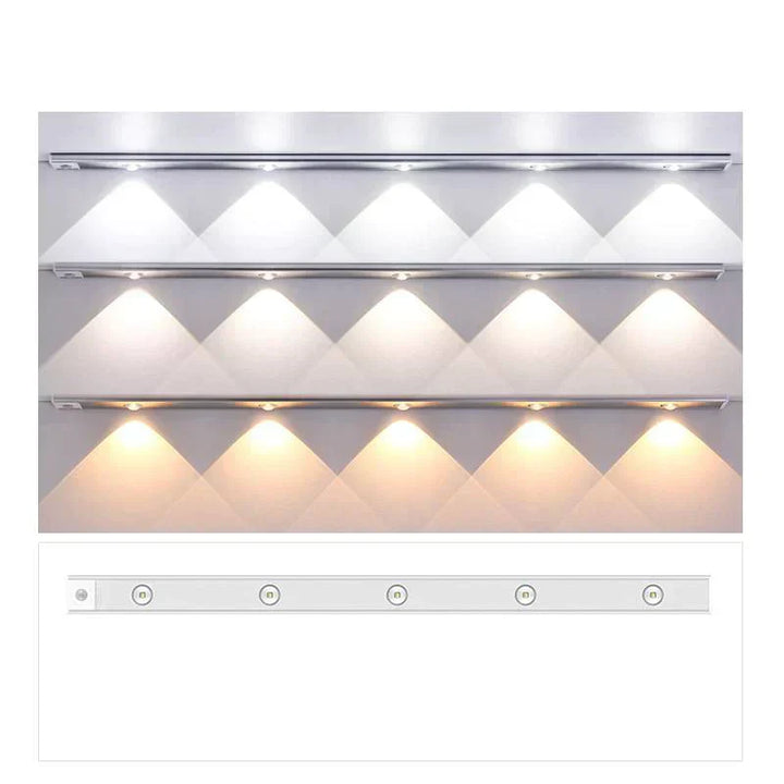 Wireless motion sensor LED cabinet light with USB charging, ideal for under-cabinet kitchen lighting