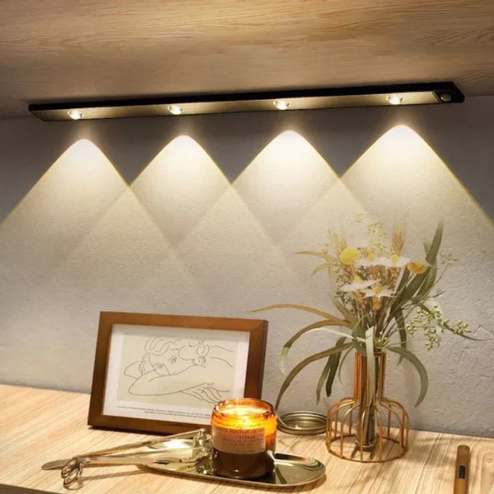 Under cabinet LED lighting kit with passive infrared motion sensor for hands-free operation