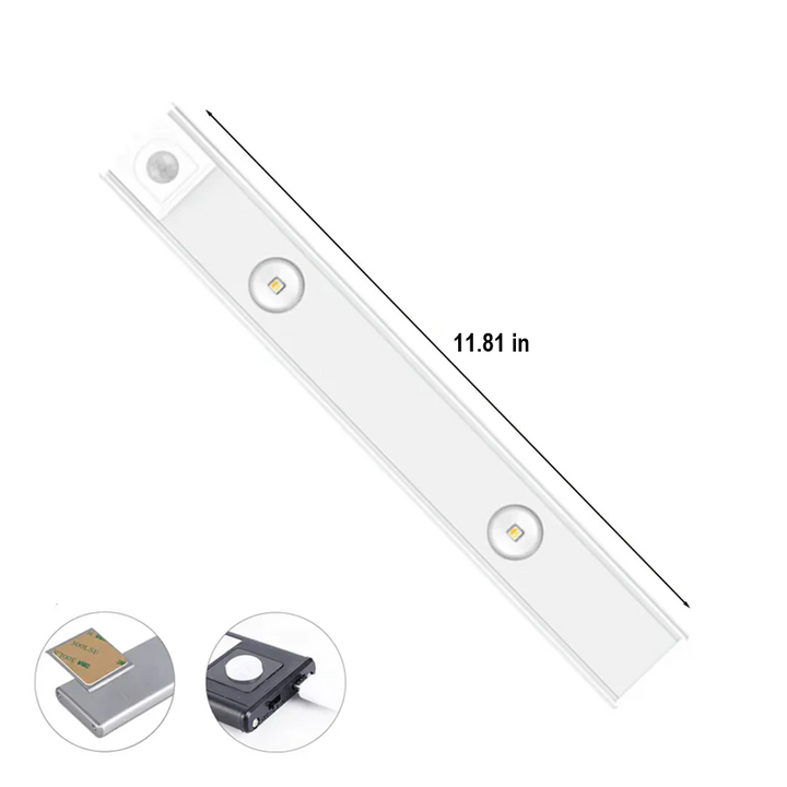 Decorative rechargeable LED strip light for home cupboards, featuring intelligent motion detection