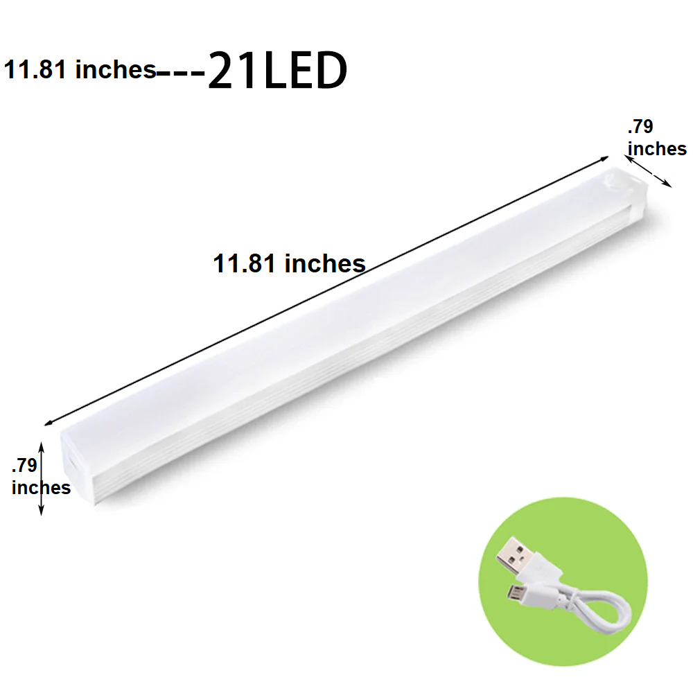 Bright LED under cabinet light with motion sensor. Rechargeable, energy-saving, & easy for kitchen or closet.